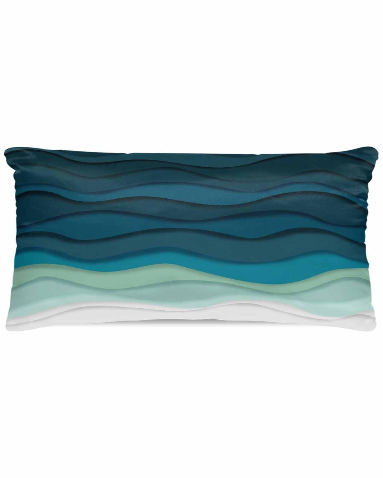 Blue Ocean Satin Pillowcase for Hair and Skin with Zipper, Soft Breathable Cooling Silk Pillow Cases, Coastal Sea Moire Waves Abstract Ombre Art Throw Pillow Covers Queen Size 20''x30'' Set of 2