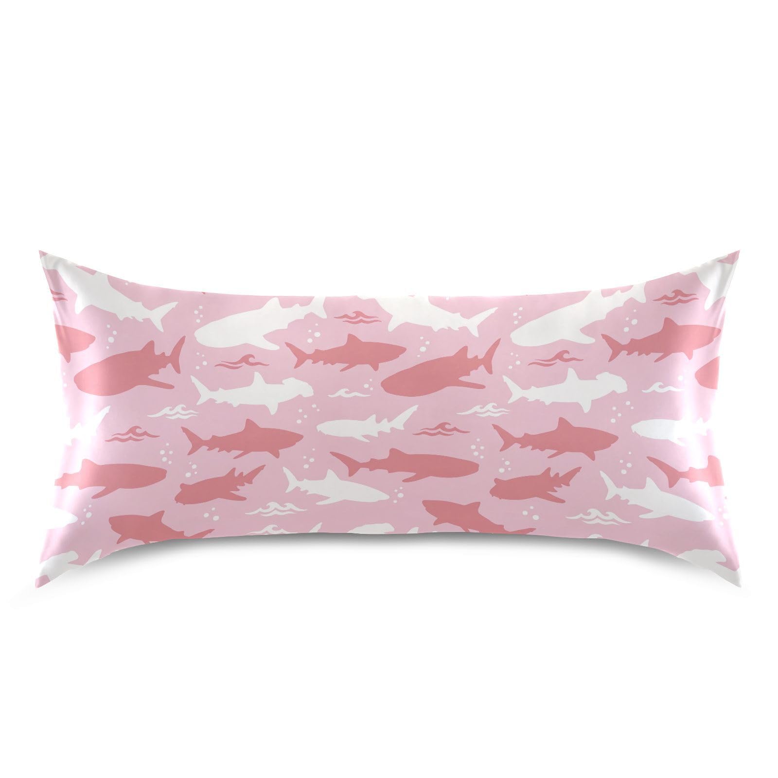 Shark Pink Print Pillow Covers Silk Pillowcase for Hair and Skin Soft and Smooth Cooling Satin Pillowcase Standard Size Pillow Case for Hot Sleepers, Night Sweats Women Bed (20x26 Inch)