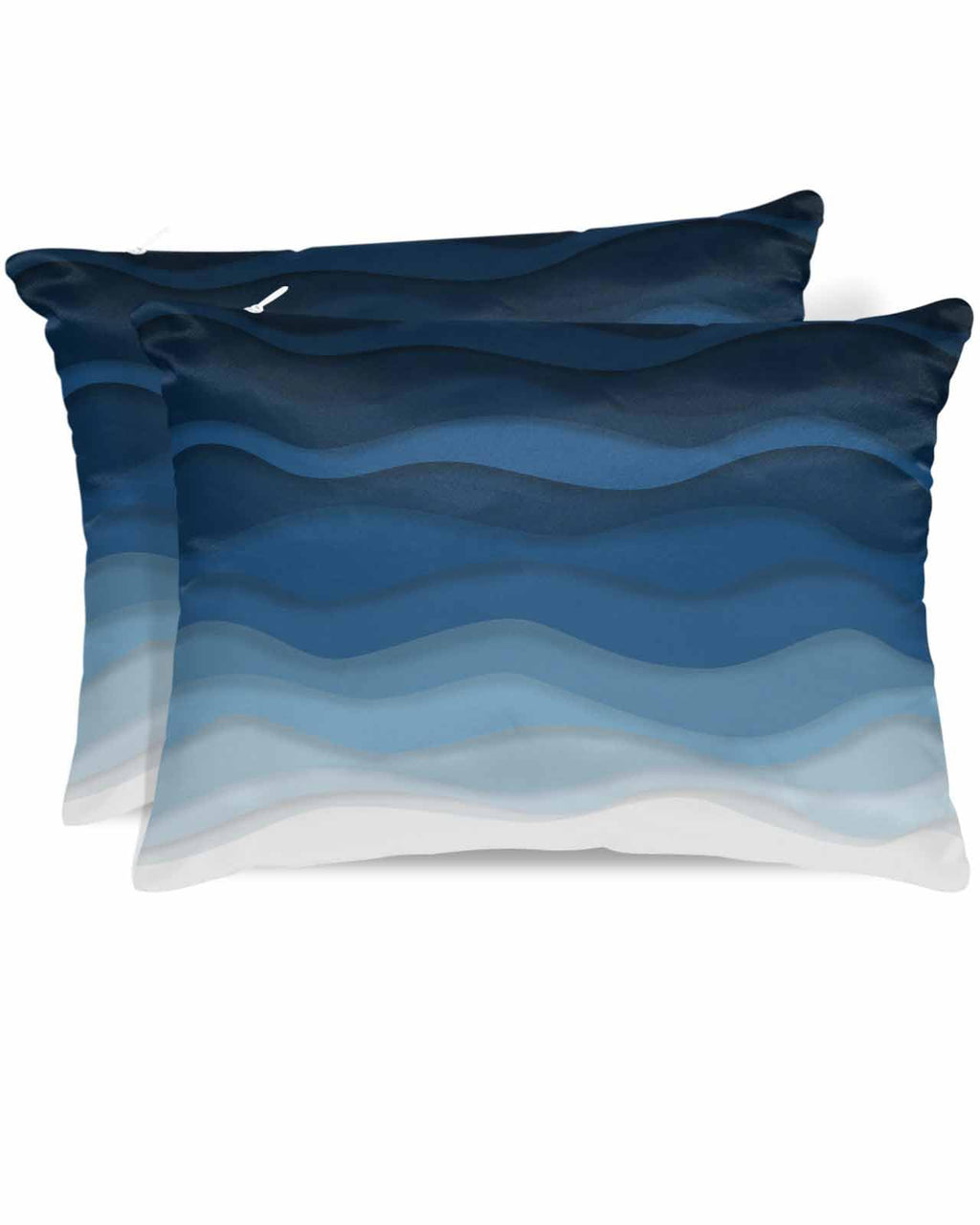 Blue Ocean Satin Pillowcase for Hair and Skin with Zipper, Soft Breathable Cooling Silk Pillow Cases, Coastal Sea Moire Waves Abstract Ombre Art Throw Pillow Covers Queen Size 20''x30'' Set of 2
