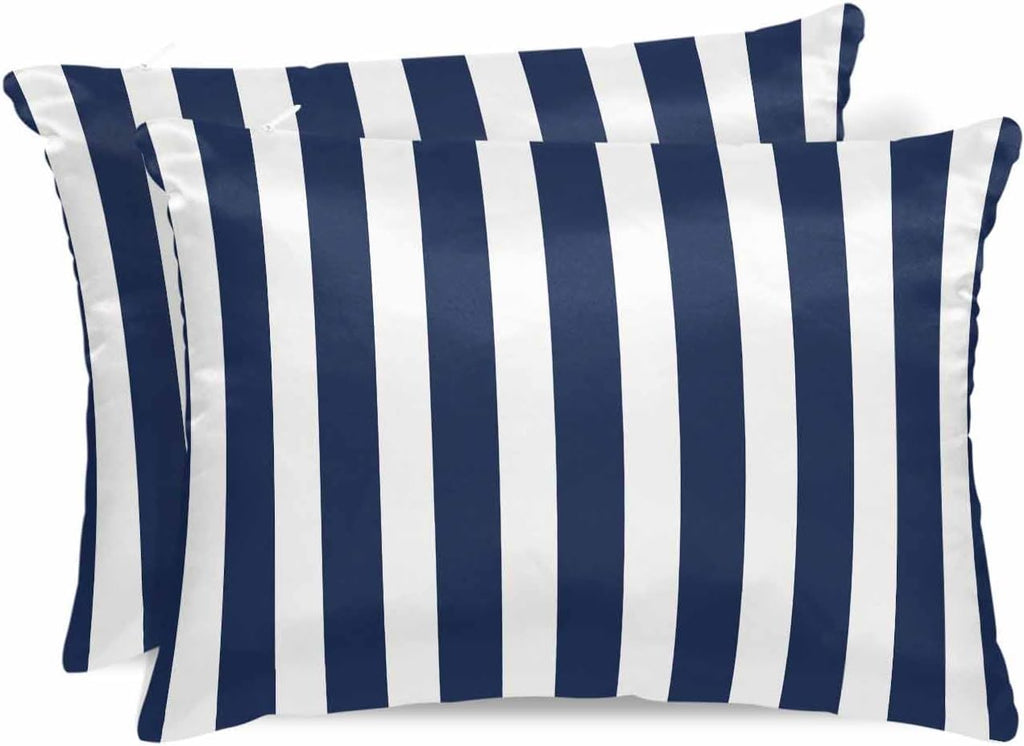 Navy Blue Stripes Satin Pillowcase for Hair and Skin with Zipper, Soft Breathable Cooling Silk Pillow Cases,Farmhouse White Simple Vertical Striped Throw Pillow Covers Standard Size 20''x26'' Set of 2