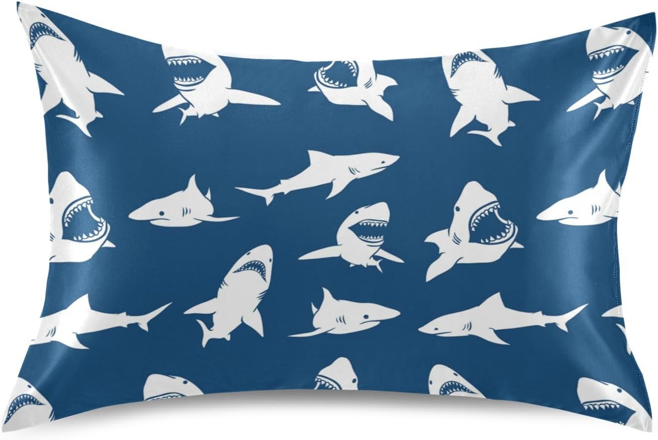 White Sharks Silhouettes Pillow Covers Silk Pillowcase for Hair and Skin with Envelope Closure Satin Pillowcase Standard Size Pillow Case for Bedroom Bed Sleeping Women (20x26 Inch)