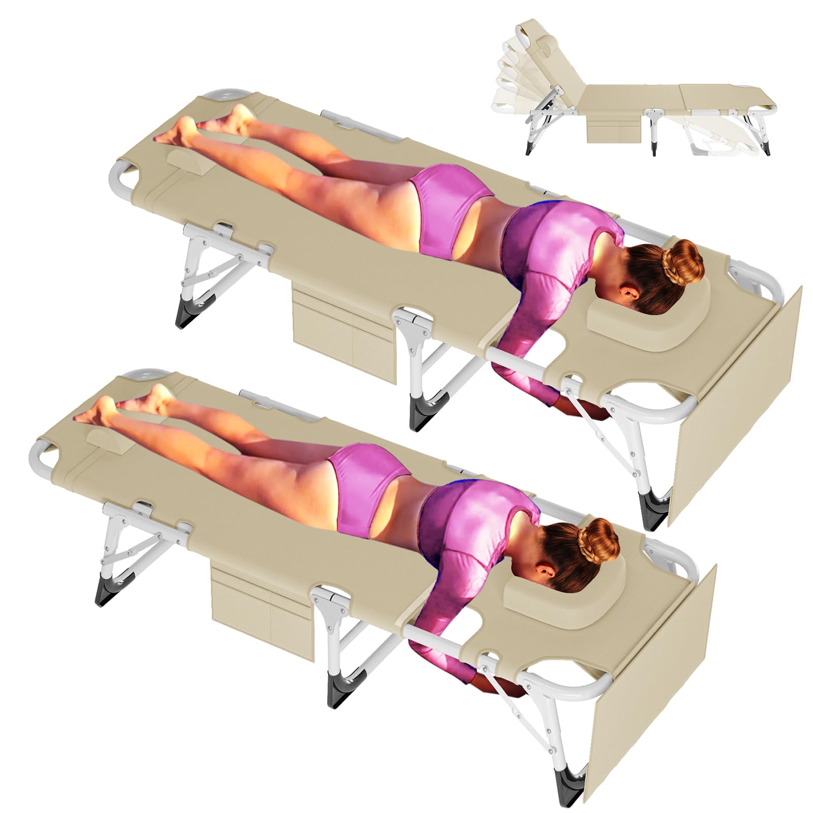 ABORON Heavy Duty Tanning Chair, Outdoor 5-Position Folding Chaise Lounge Chair with Pad, Portable Beach Lounge Chair for Outdoor Sunbathing Patio Pool Lawn Deck Poolside