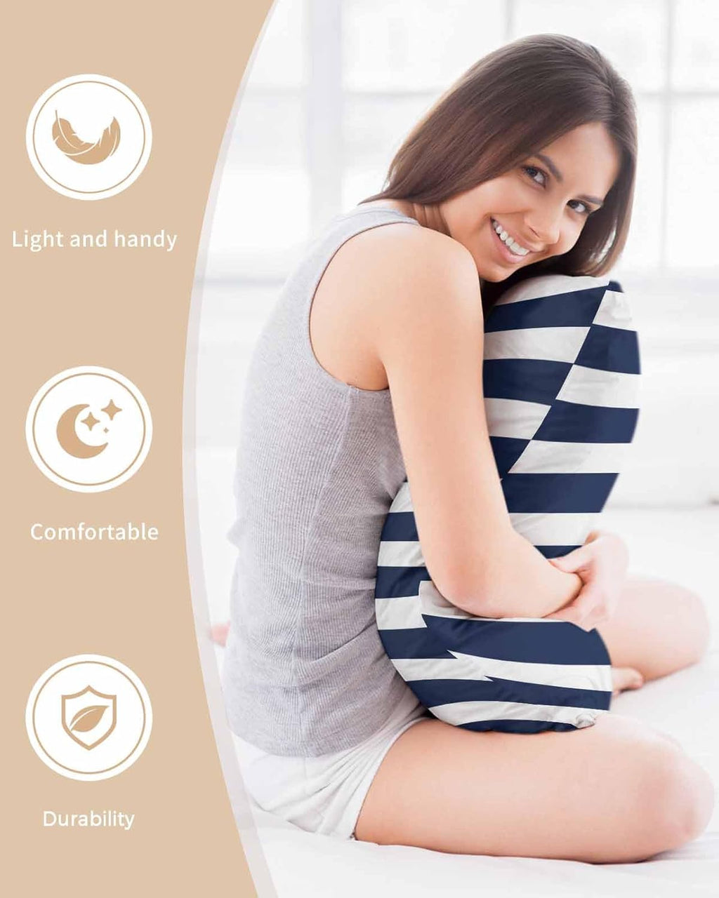 Navy Blue Stripes Satin Pillowcase for Hair and Skin with Zipper, Soft Breathable Cooling Silk Pillow Cases,Farmhouse White Simple Vertical Striped Throw Pillow Covers Standard Size 20''x26'' Set of 2