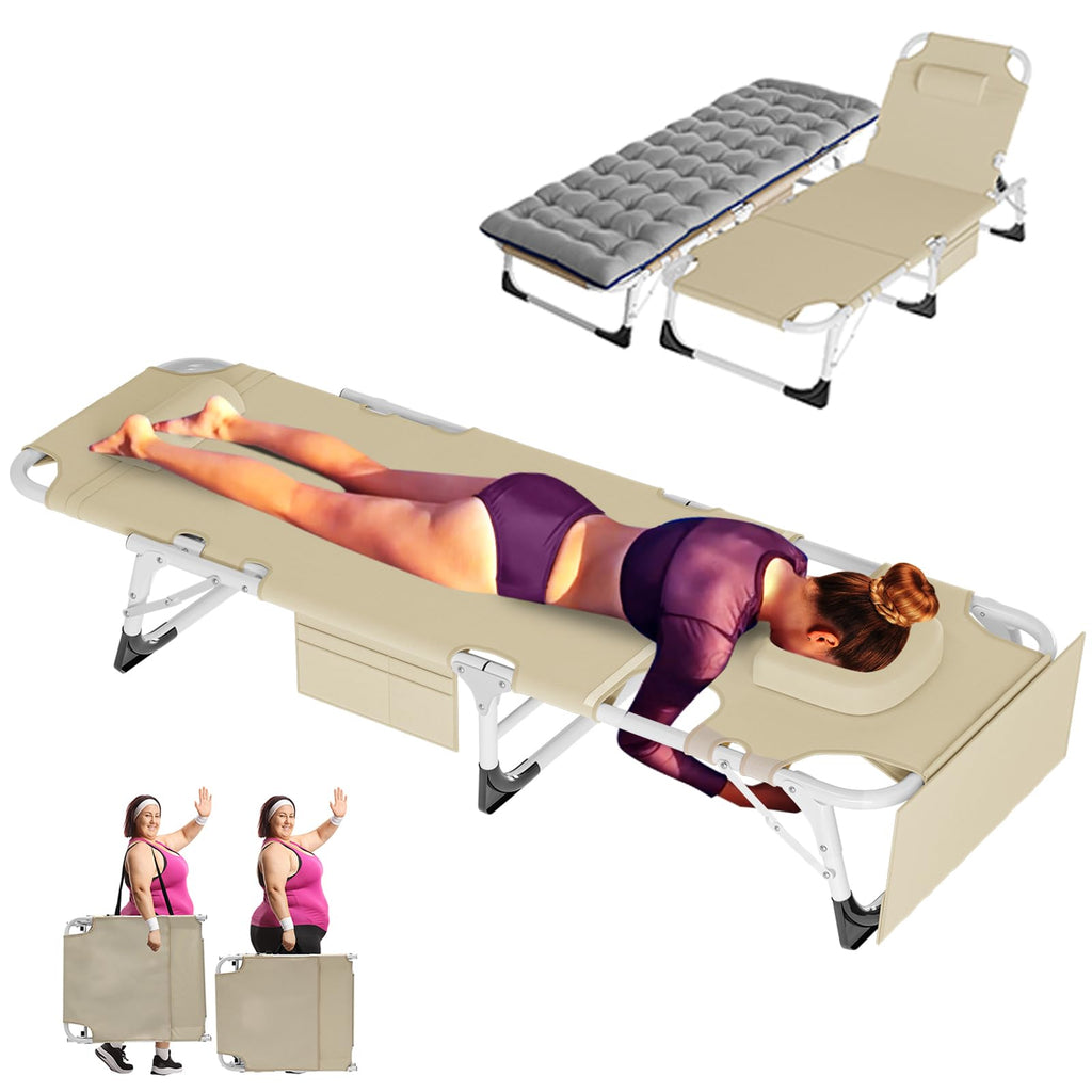 ABORON Heavy Duty Tanning Chair, Outdoor 5-Position Folding Chaise Lounge Chair with Pad, Portable Beach Lounge Chair for Outdoor Sunbathing Patio Pool Lawn Deck Poolside