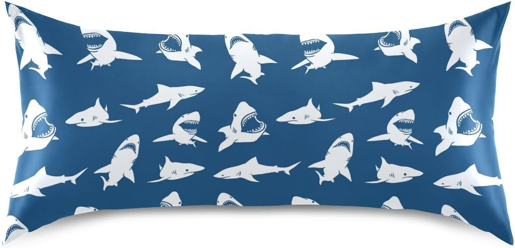White Sharks Silhouettes Pillow Covers Silk Pillowcase for Hair and Skin with Envelope Closure Satin Pillowcase Standard Size Pillow Case for Bedroom Bed Sleeping Women (20x26 Inch)