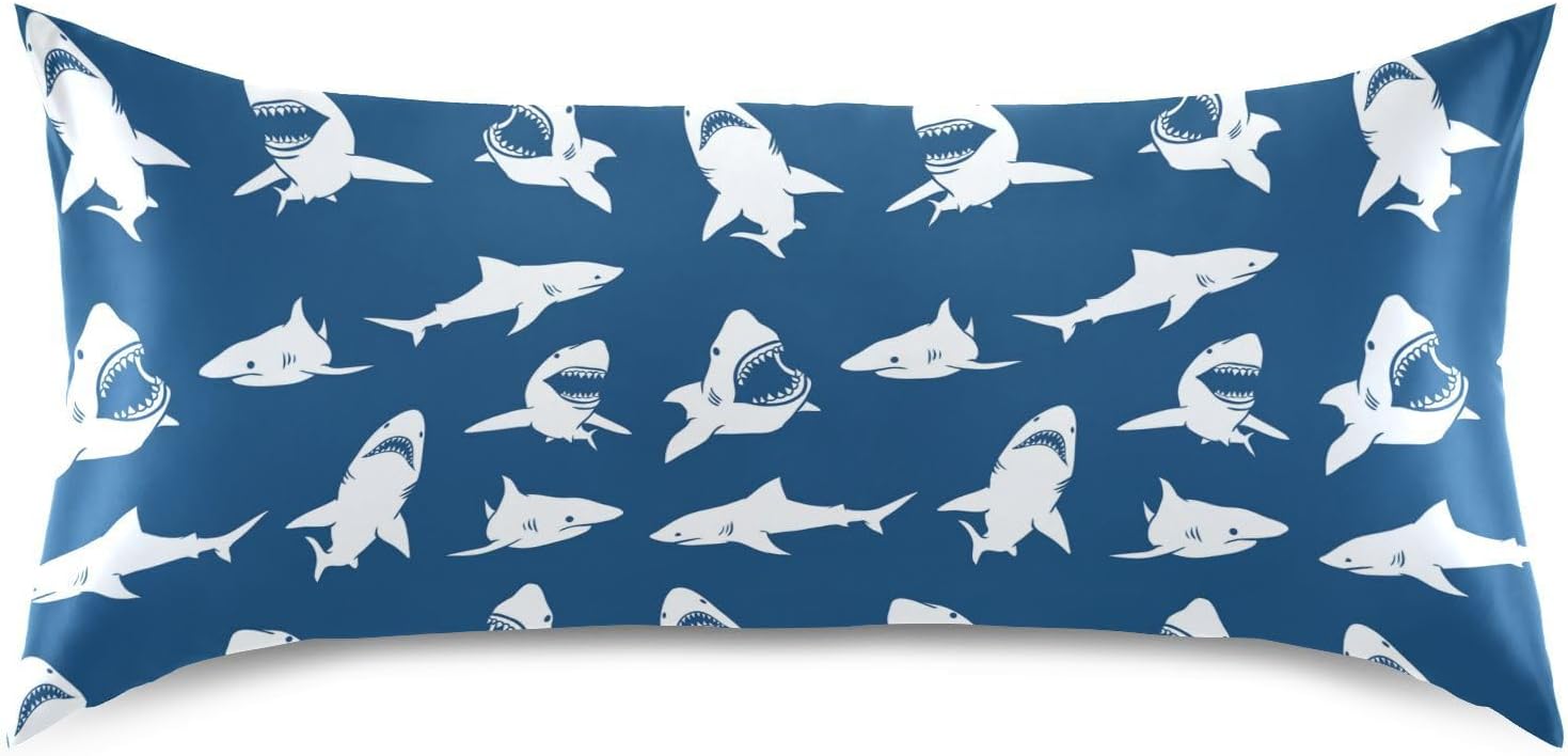 White Sharks Silhouettes Pillow Covers Silk Pillowcase for Hair and Skin with Envelope Closure Satin Pillowcase Standard Size Pillow Case for Bedroom Bed Sleeping Women (20x26 Inch)