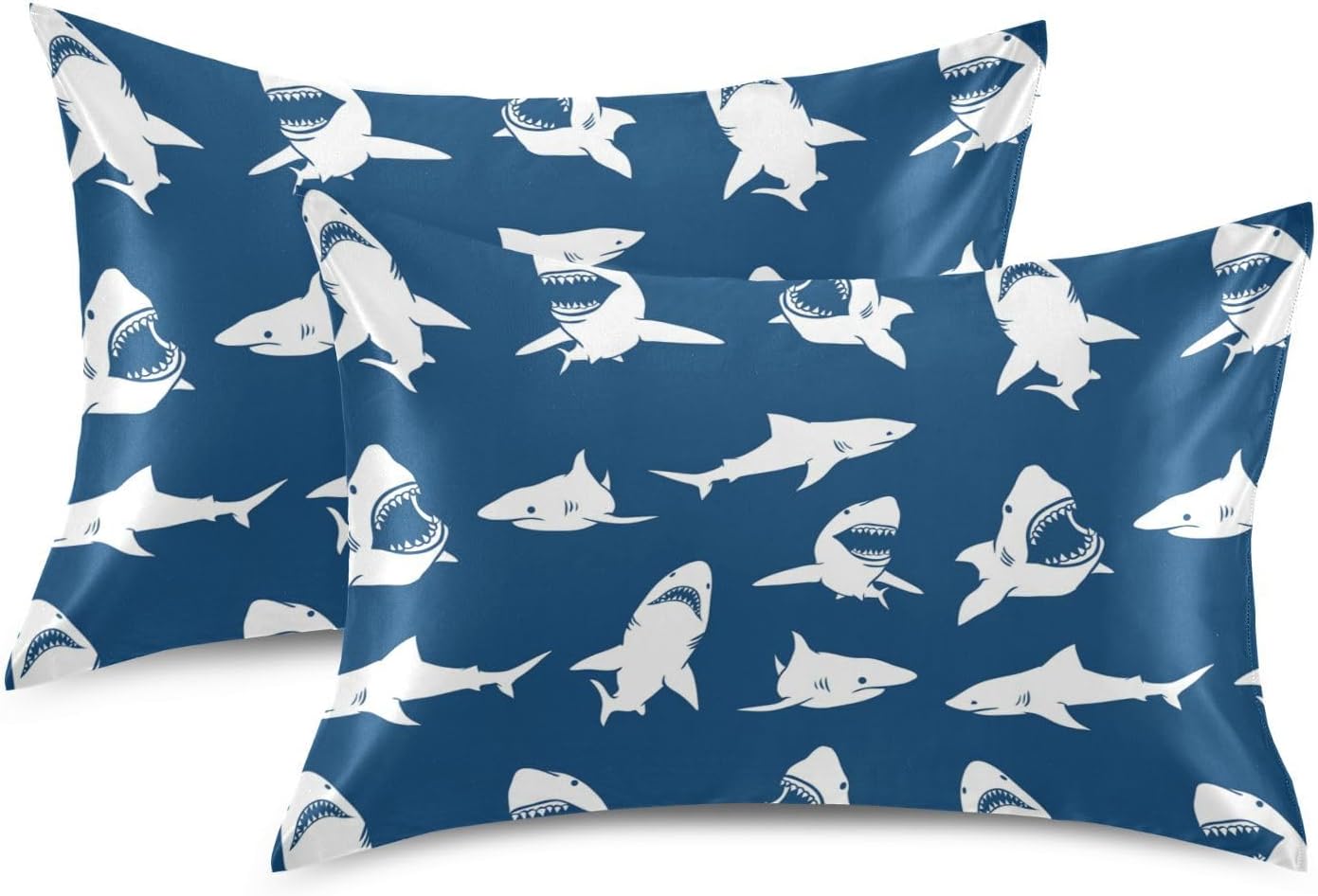 White Sharks Silhouettes Pillow Covers Silk Pillowcase for Hair and Skin with Envelope Closure Satin Pillowcase Standard Size Pillow Case for Bedroom Bed Sleeping Women (20x26 Inch)