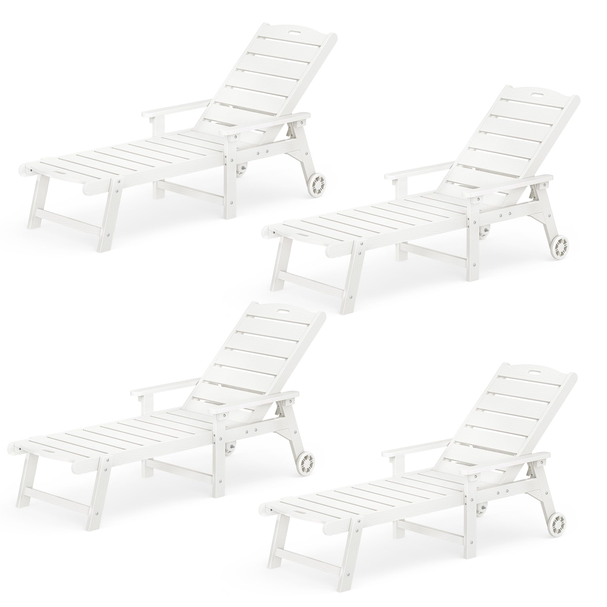 LUE BONA Outdoor Chaise Lounge Chairs Set of 2, HDPS Chaise Lounger, 5 Positions Adjustable Lounge Chairs, Pool Lounge Chair with Wheels for Poolside, Patio, Restaurant, 3 Year Warranty, Teak Color