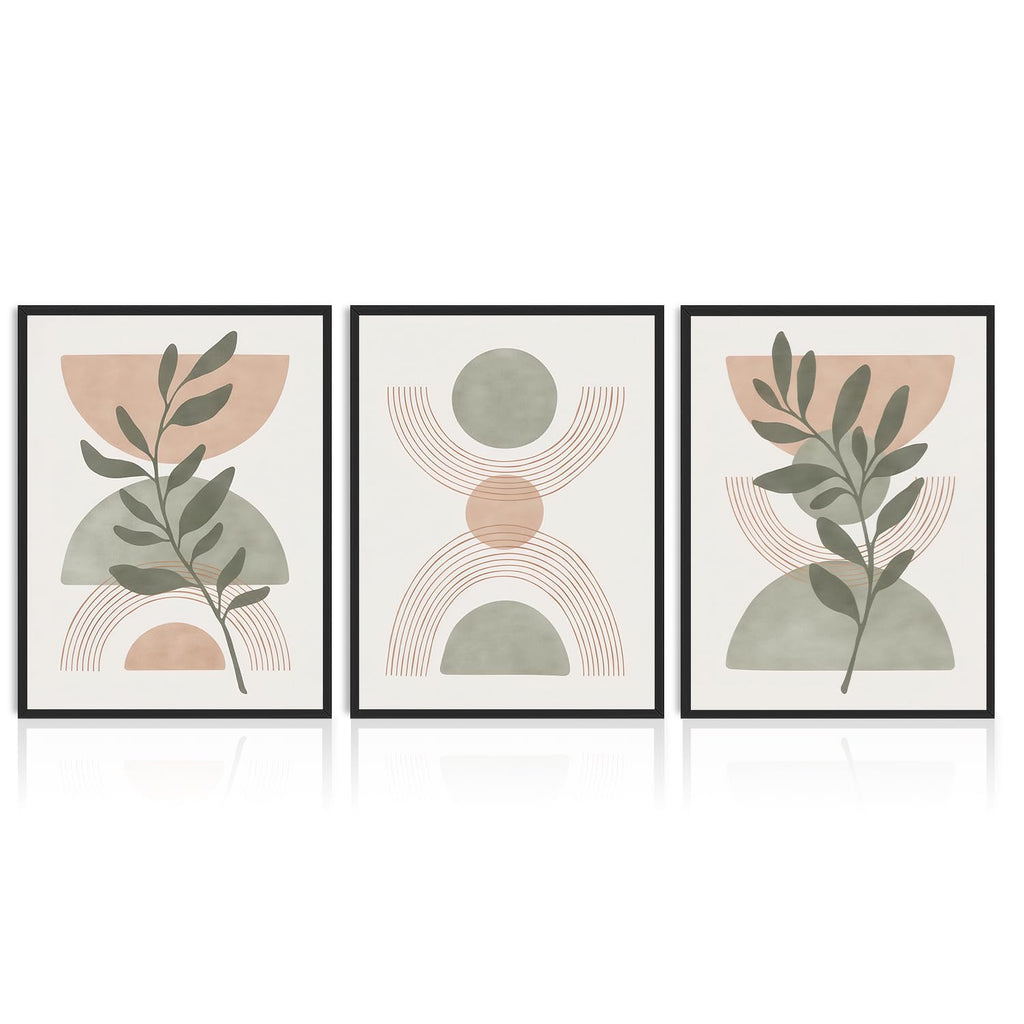 Dazzlewall 3pcs Boho Abstract Wall Art Poster, Minimalist Green Botanical Leaves Neutral Canvas Prints for Bedroom Living Room Decor, 12x16 in Unframed