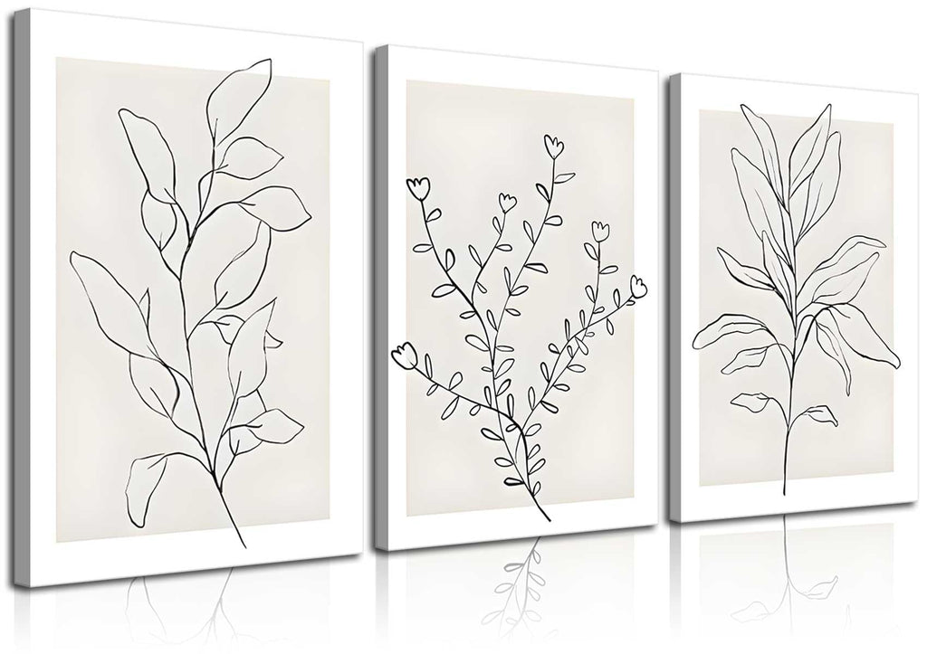 3Pcs Neutral Botanical Wall Art Minimalist Abstract Botanical Line Canvas Posters Prints Modern Beige Boho Plant Paintings Wall Decor Pictures for Bedroom Living Room Home Decoration, Unframed