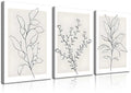 3Pcs Neutral Botanical Wall Art Minimalist Abstract Botanical Line Canvas Posters Prints Modern Beige Boho Plant Paintings Wall Decor Pictures for Bedroom Living Room Home Decoration, Unframed