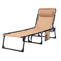 Folding Chaise Lounge Chair Bed - Heavy-Duty 400lb Capacity Portable Adjustable Recliner w/Pillow for Patio, Pool, Camping, Sunbathing - Lay Flat Design (Beige)