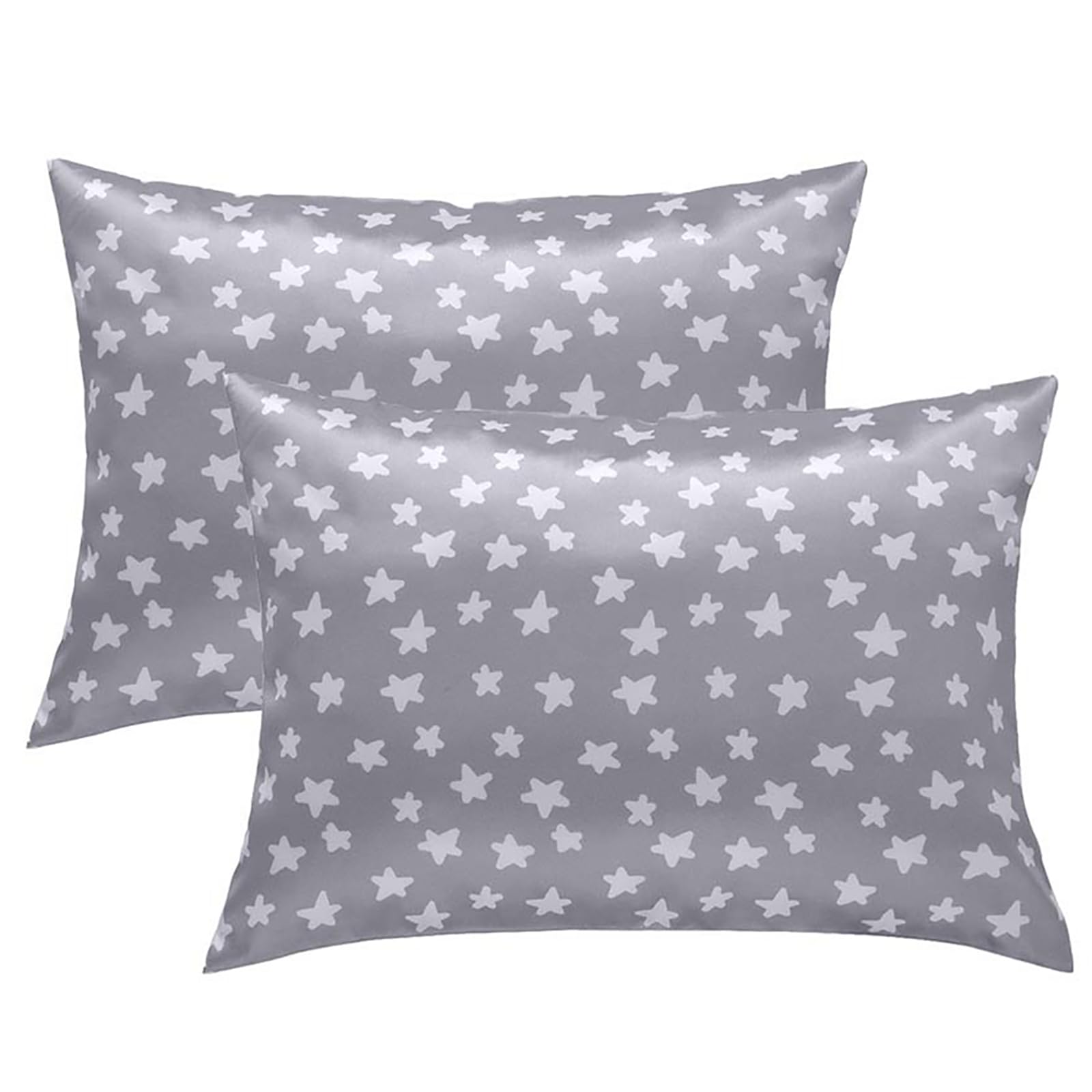 Winmany 2 Pack Toddler Pillow Cases Baby Silk Satin Pillowcases 49 x 36cm Cot Bed Envelope Pillow Cover Kids Soft Travel Pillow Pair Cases for Boys Girls Machine Washable (Grey Cloud Moon)