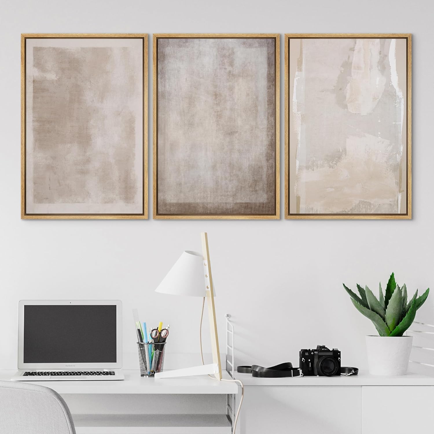 SIGNLEADER Framed Canvas Print Wall Art Set Soft Abstract Beige and Taupe Minimalist Texture Illustrations Boho Decorative for Living Room, Bedroom, Office - 16"x24"x3 NATURAL
