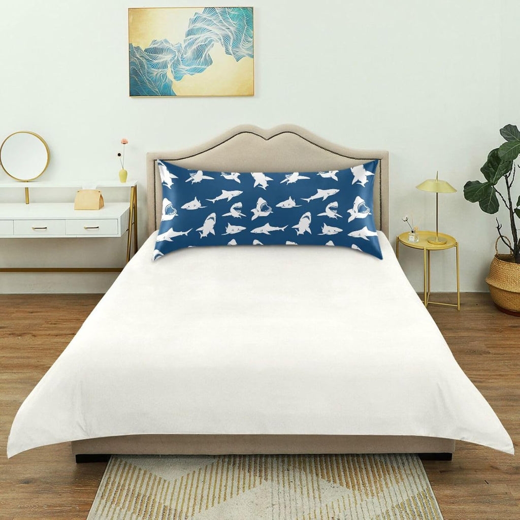 White Sharks Silhouettes Pillow Covers Silk Pillowcase for Hair and Skin with Envelope Closure Satin Pillowcase Standard Size Pillow Case for Bedroom Bed Sleeping Women (20x26 Inch)