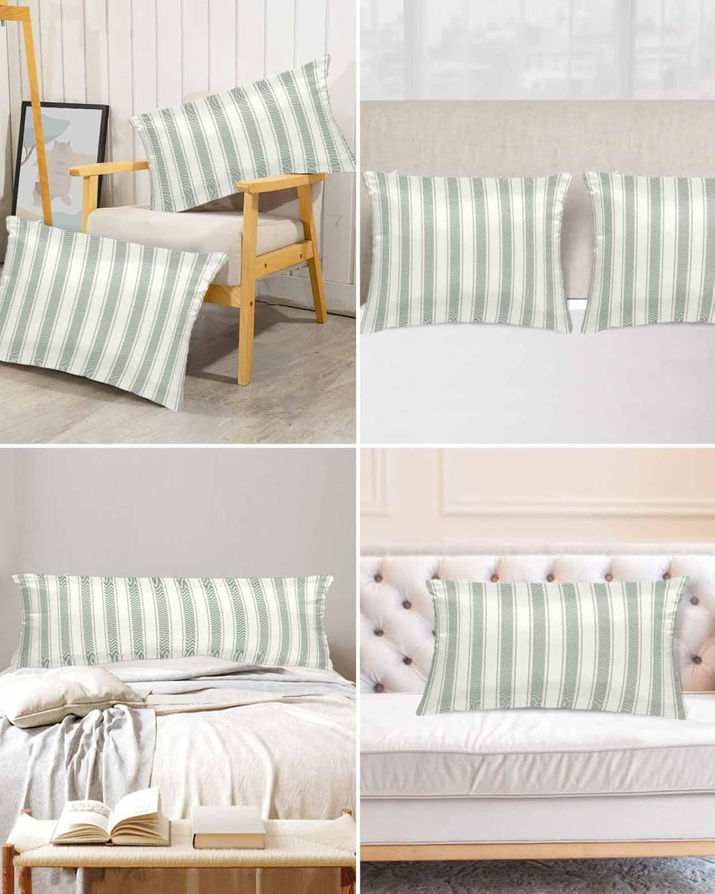 Satin Pillowcase for Hair and Skin Standard Size 2 Pack Sage Green Stripes Satin Pillow Case Soft Cool Silk Vertical Striped Line Pillowcases with Hidden Zipper Throw Pillow Covers 20x26 Inch