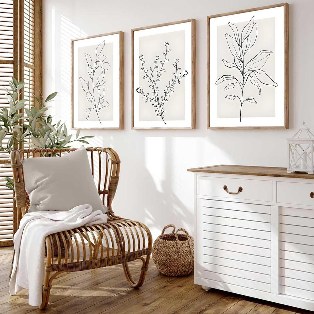 3Pcs Neutral Botanical Wall Art Minimalist Abstract Botanical Line Canvas Posters Prints Modern Beige Boho Plant Paintings Wall Decor Pictures for Bedroom Living Room Home Decoration, Unframed