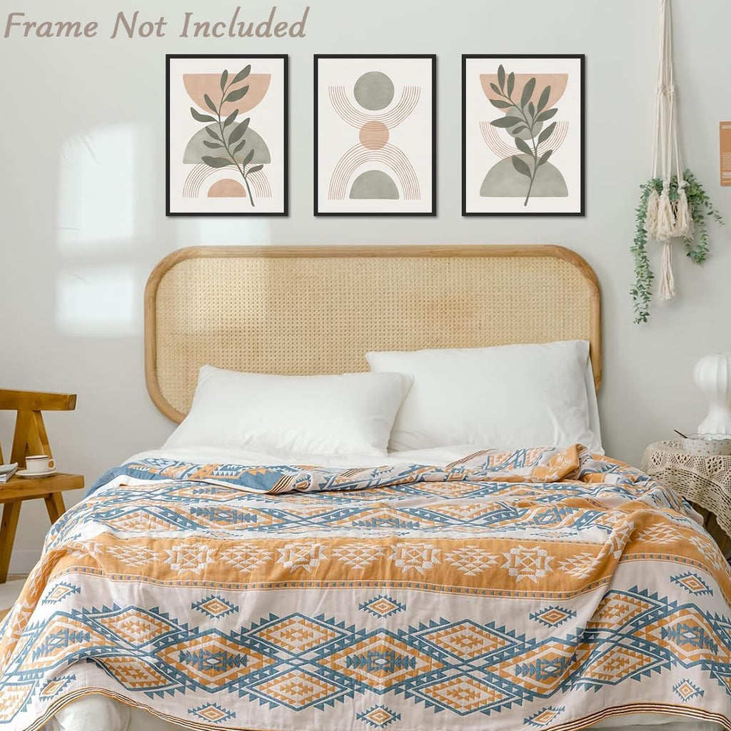 Dazzlewall 3pcs Boho Abstract Wall Art Poster, Minimalist Green Botanical Leaves Neutral Canvas Prints for Bedroom Living Room Decor, 12x16 in Unframed