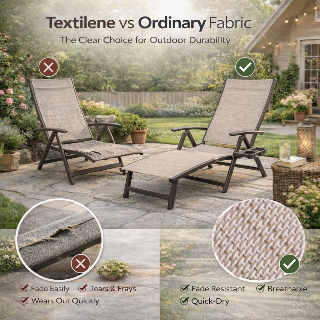 Kozyard Aluminum Outdoor Chaise Lounge Chair, Adjustable Reclining Patio Lounge with Drink Holder, Weather-Resistant Pool, Deck & Yard Recliner, Assemble-Free (1Pack, Beige)