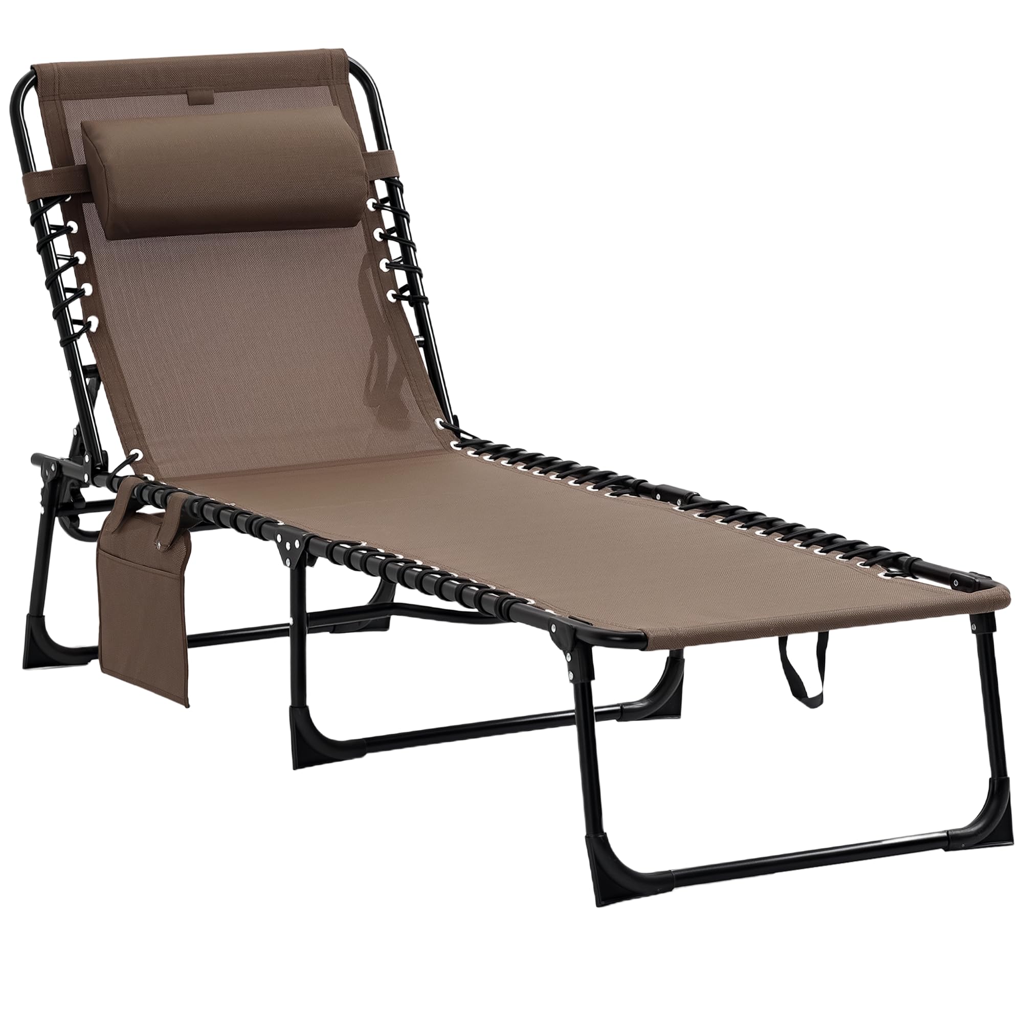 Outsunny Folding Chaise Lounge Chair, Patio Sun Tanning Chair, Outdoor Chaise Lounger with 5-Position Reclining Back, Breathable Mesh Seat for Beach, Poolside, Yard, Gray