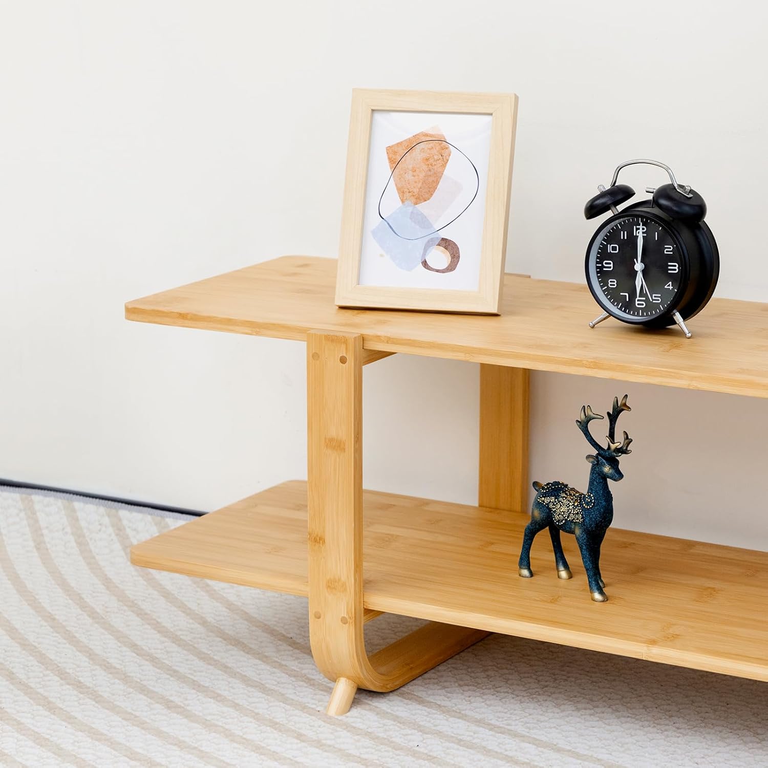 HollyHOME Bamboo TV Stand with Storage for TVs up to 65'', Modern Entertainment Center with 2 Open Shelf, Accent TV Media Console Table for Living Room, Bedroom, 55"(L), Burlywood