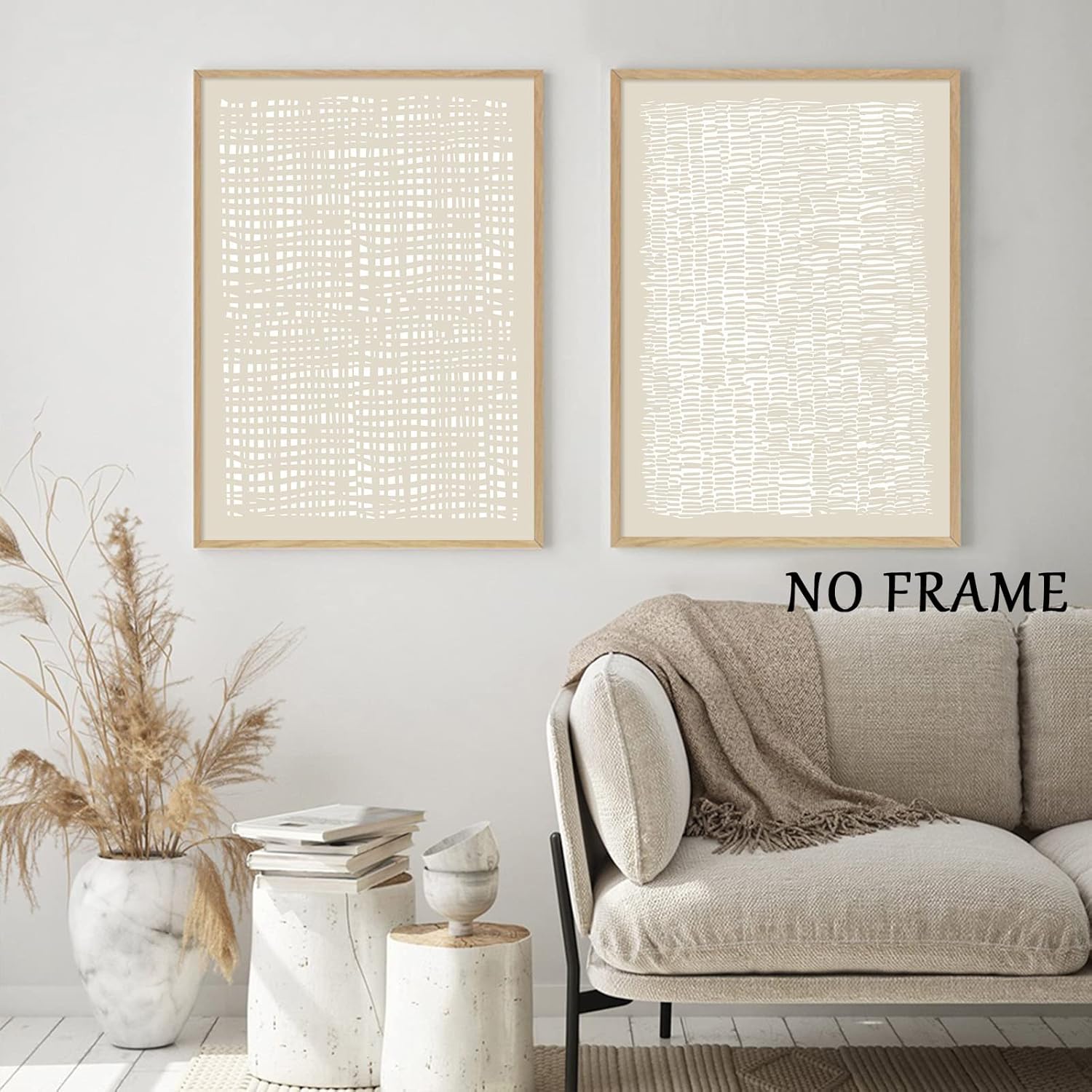 Abstract Beige Canvas Wall Art Boho Mid Century Modern Prints Line Art Paintings White Large Artwork Poster Neutral Minimalist Picture 16x24inchx3 No Frame