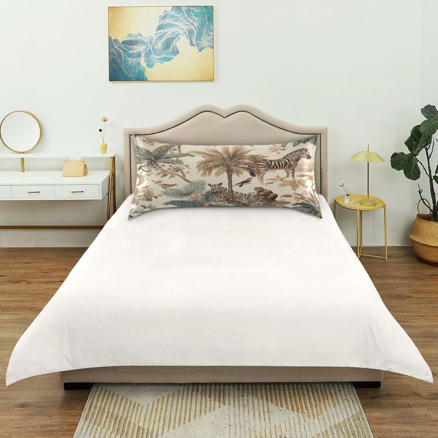 Emelivor Monkey Palms Beige Pattern Satin Pillowcase for Hair and Skin Silk Pillowcase Pillow Case with Envelope Closure Throw Pillow Cover for Sofa Hotel Home Couch Decor - Queen, 20x30in