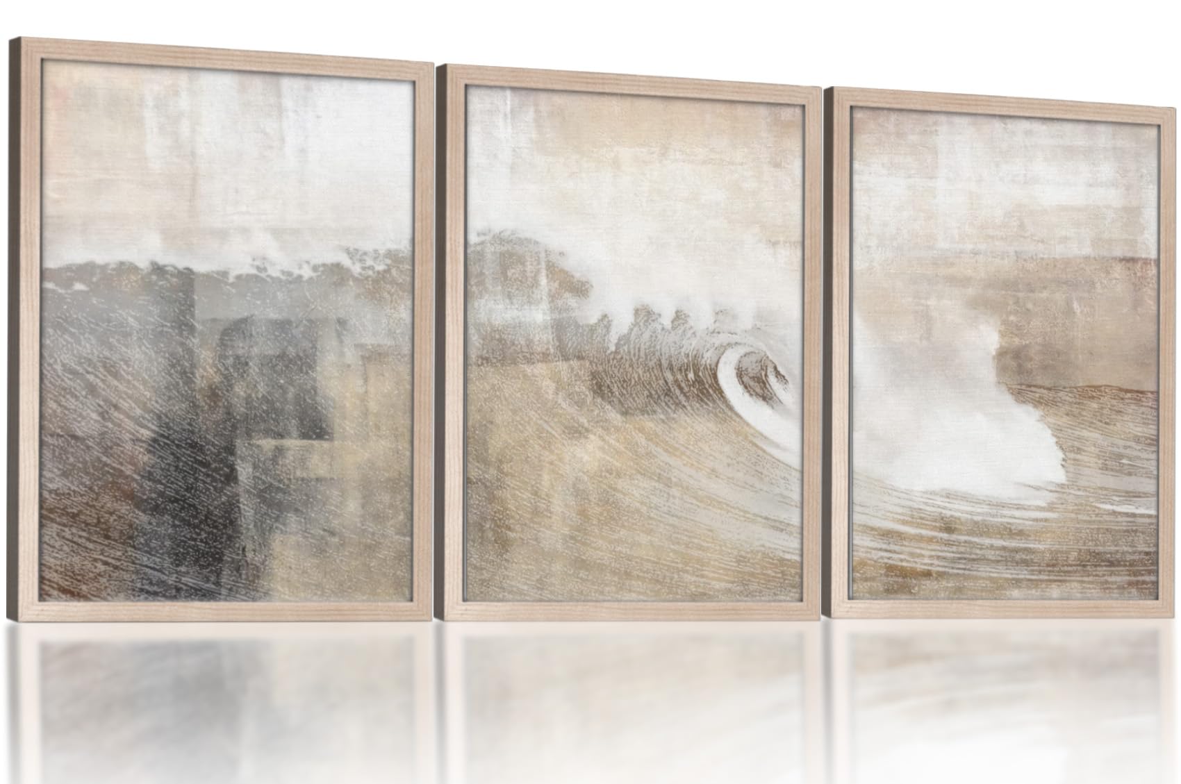 Framed Tree Ring Abstract Wall Art Set of 3 –Minimalist Canvas Prints pictures,Natural Wall Décor paintings for Living Room, Bedroom, Bathroom, or Office Ready to Hang 12x16 Inch