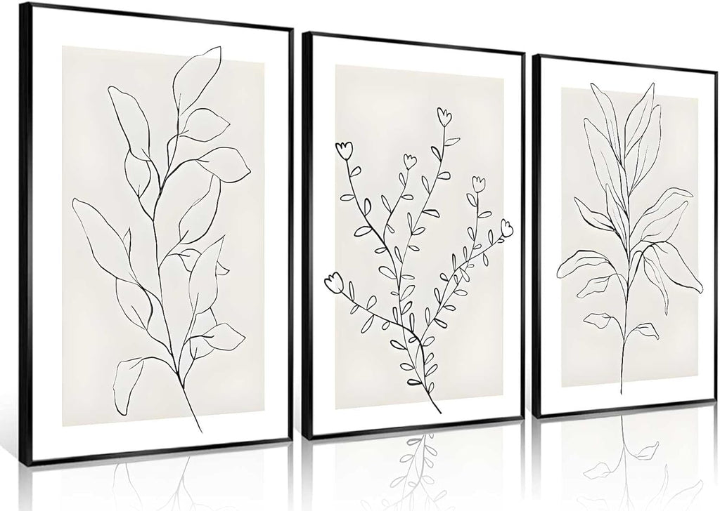 3Pcs Neutral Botanical Wall Art Minimalist Abstract Botanical Line Canvas Posters Prints Modern Beige Boho Plant Paintings Wall Decor Pictures for Bedroom Living Room Home Decoration, Unframed