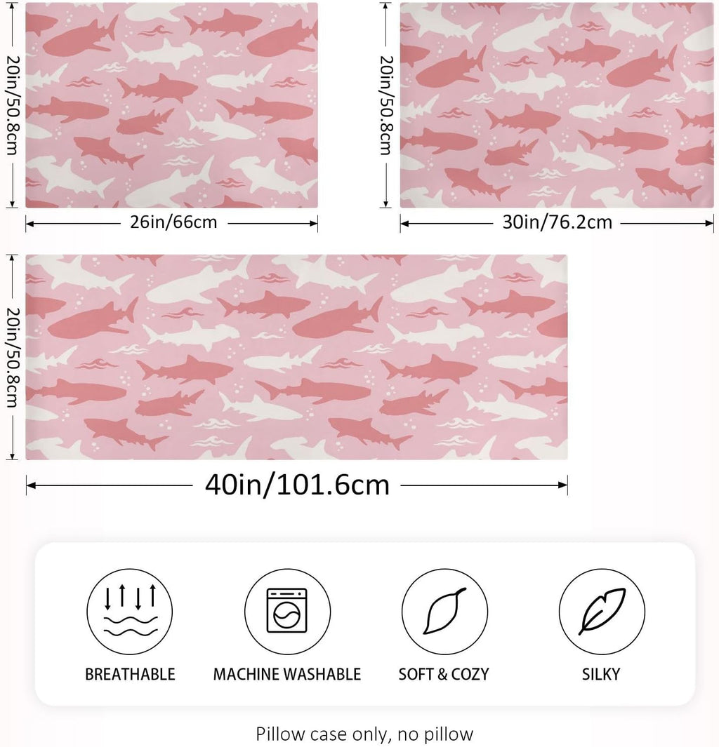 Shark Pink Print Pillow Covers Silk Pillowcase for Hair and Skin Soft and Smooth Cooling Satin Pillowcase Standard Size Pillow Case for Hot Sleepers, Night Sweats Women Bed (20x26 Inch)