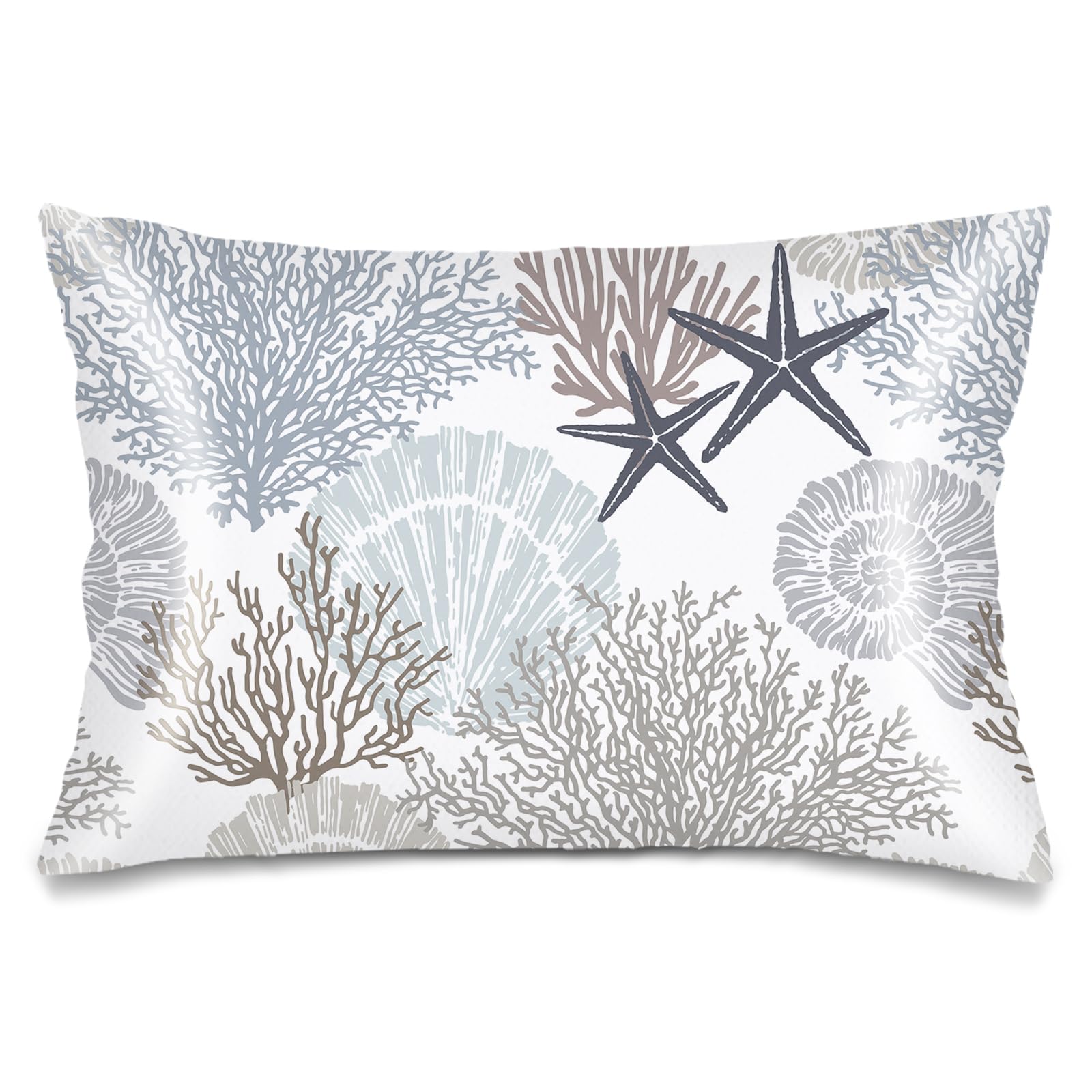 Silk Satin Pillowcase for Hair and Skin,Beach Theme Throw Pillow Cover Queen Size Pillowcases Envelope Closure,Coastal Pillow Covers Ocean Coral Starfish Decorative Cushion Cases,20"x30",Teal