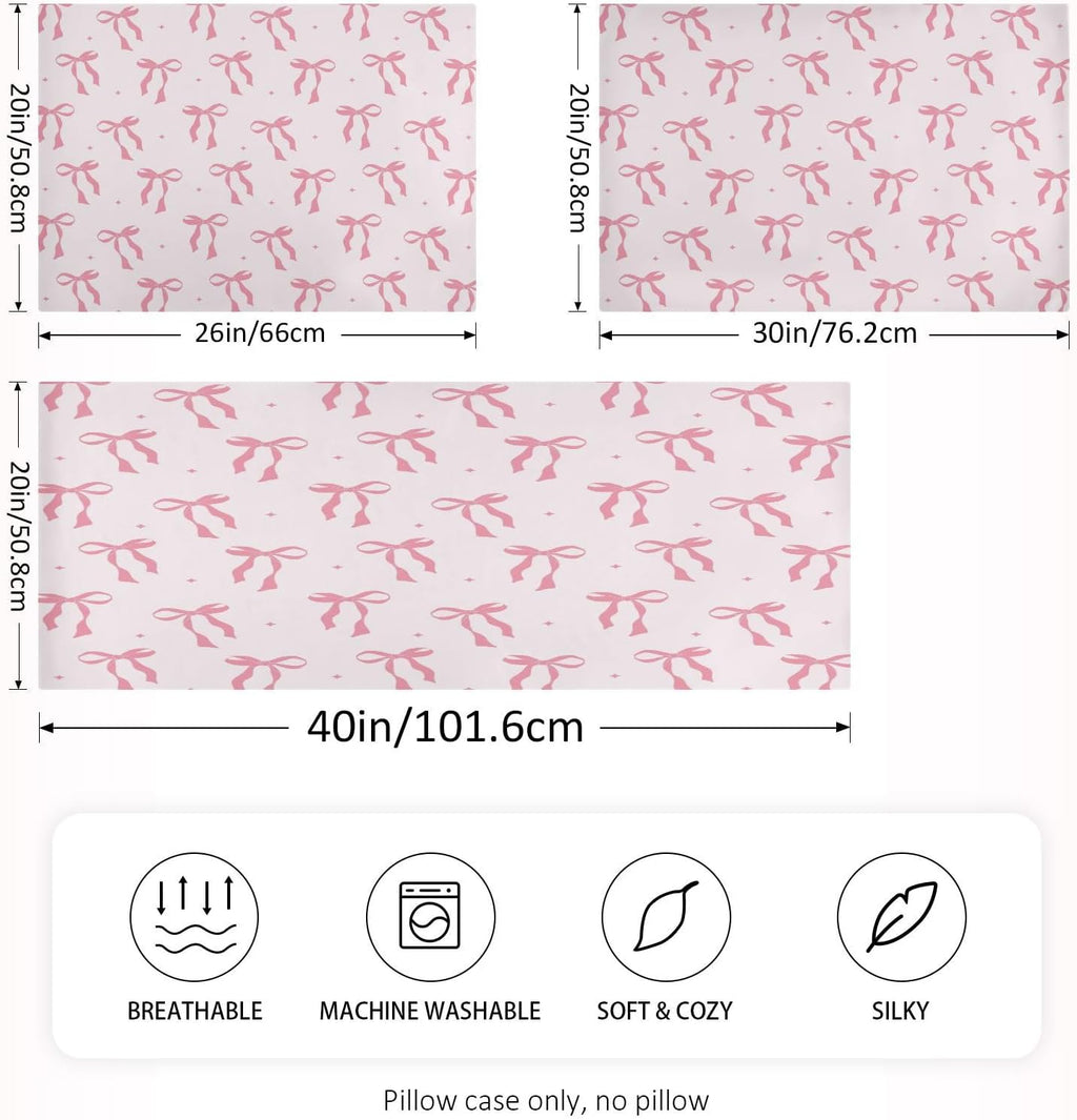 Pink Ribbon Bow Satin Pillowcase for Hair and Skin Silk Pillowcase - Satin Pillow Covers with Envelope Closure, Standard Size(20x26 inches)