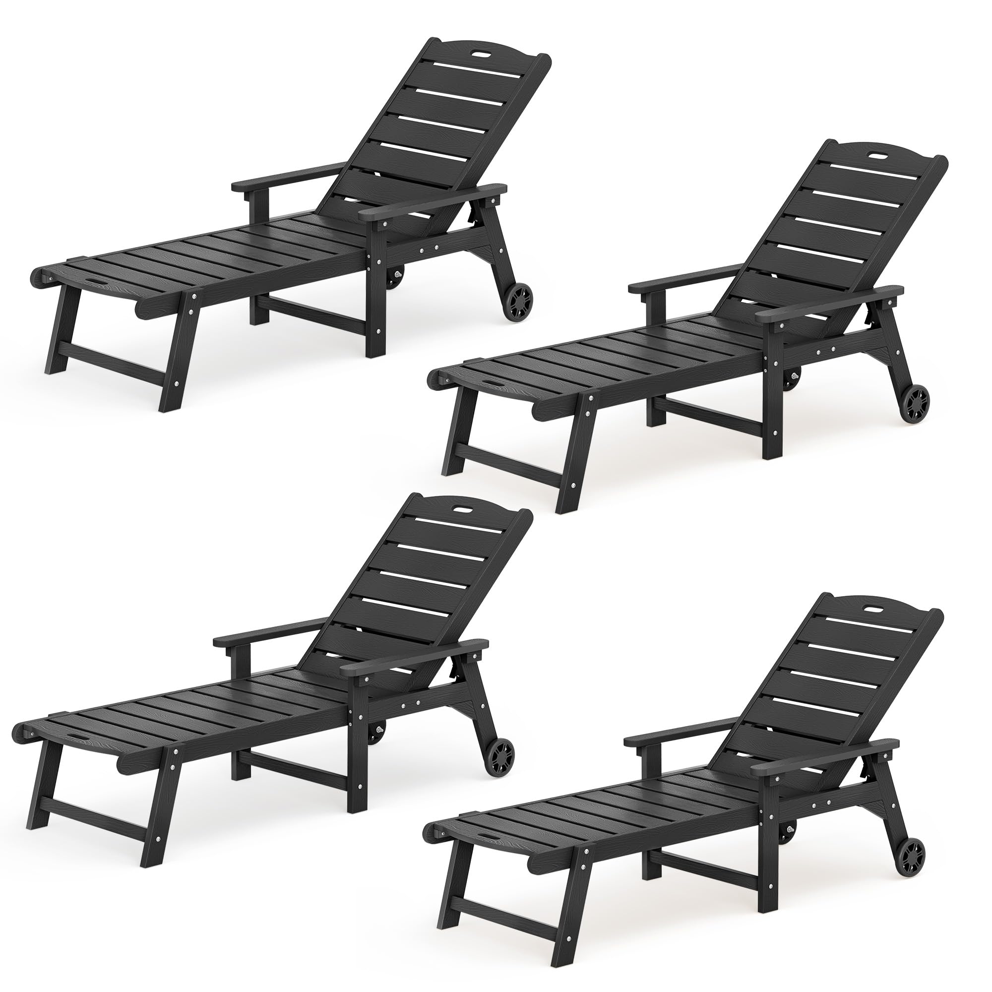 LUE BONA Outdoor Chaise Lounge Chairs Set of 2, HDPS Chaise Lounger, 5 Positions Adjustable Lounge Chairs, Pool Lounge Chair with Wheels for Poolside, Patio, Restaurant, 3 Year Warranty, Teak Color