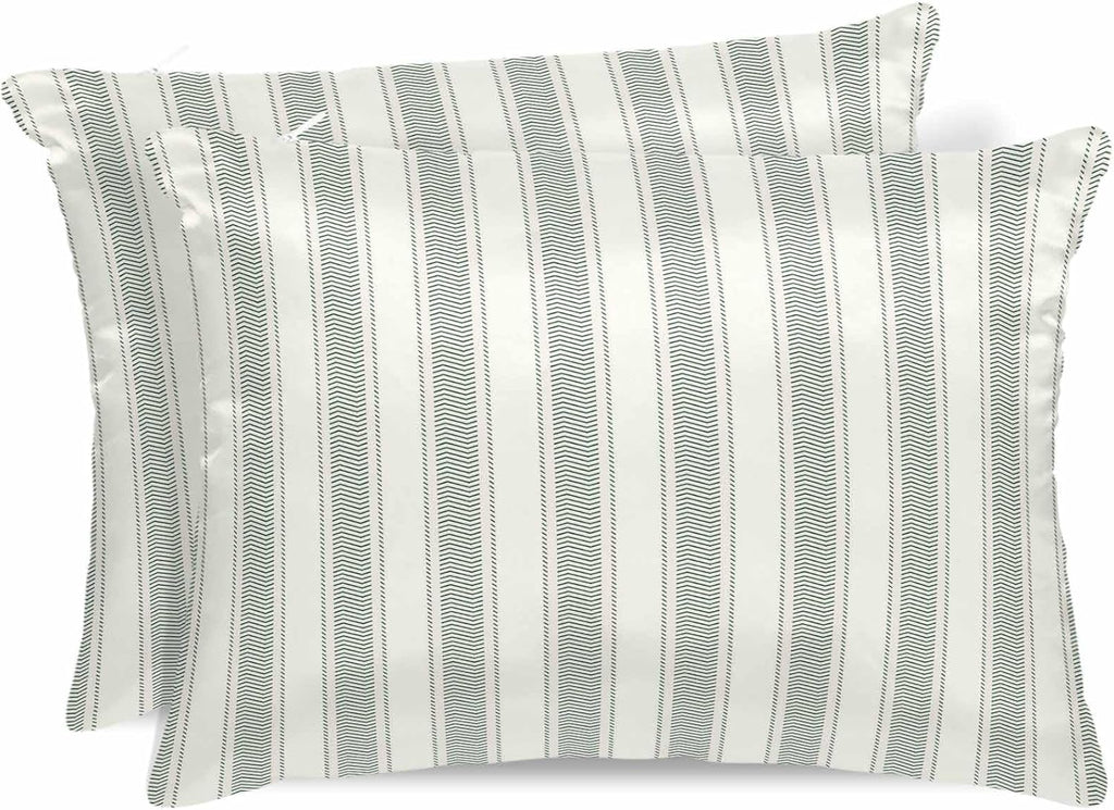 Satin Pillowcase for Hair and Skin Standard Size 2 Pack Sage Green Stripes Satin Pillow Case Soft Cool Silk Vertical Striped Line Pillowcases with Hidden Zipper Throw Pillow Covers 20x26 Inch