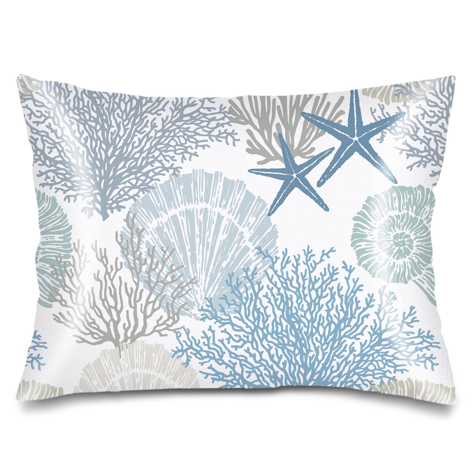 Silk Satin Pillowcase for Hair and Skin,Beach Theme Throw Pillow Cover Queen Size Pillowcases Envelope Closure,Coastal Pillow Covers Ocean Coral Starfish Decorative Cushion Cases,20"x30",Teal