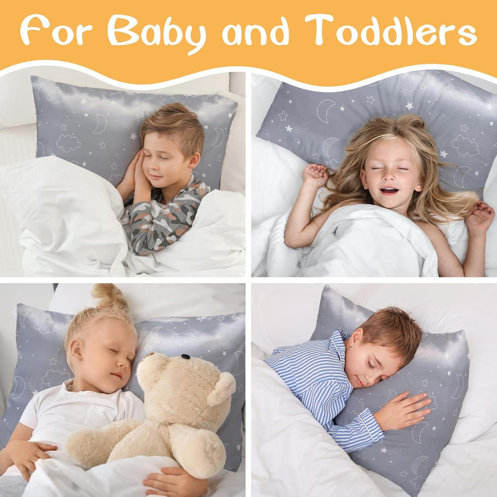Winmany 2 Pack Toddler Pillow Cases Baby Silk Satin Pillowcases 49 x 36cm Cot Bed Envelope Pillow Cover Kids Soft Travel Pillow Pair Cases for Boys Girls Machine Washable (Grey Cloud Moon)
