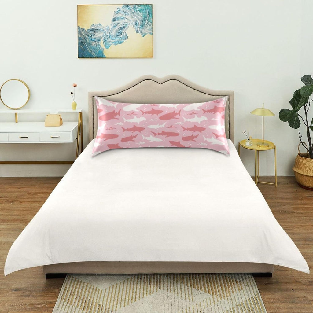 Shark Pink Print Pillow Covers Silk Pillowcase for Hair and Skin Soft and Smooth Cooling Satin Pillowcase Standard Size Pillow Case for Hot Sleepers, Night Sweats Women Bed (20x26 Inch)