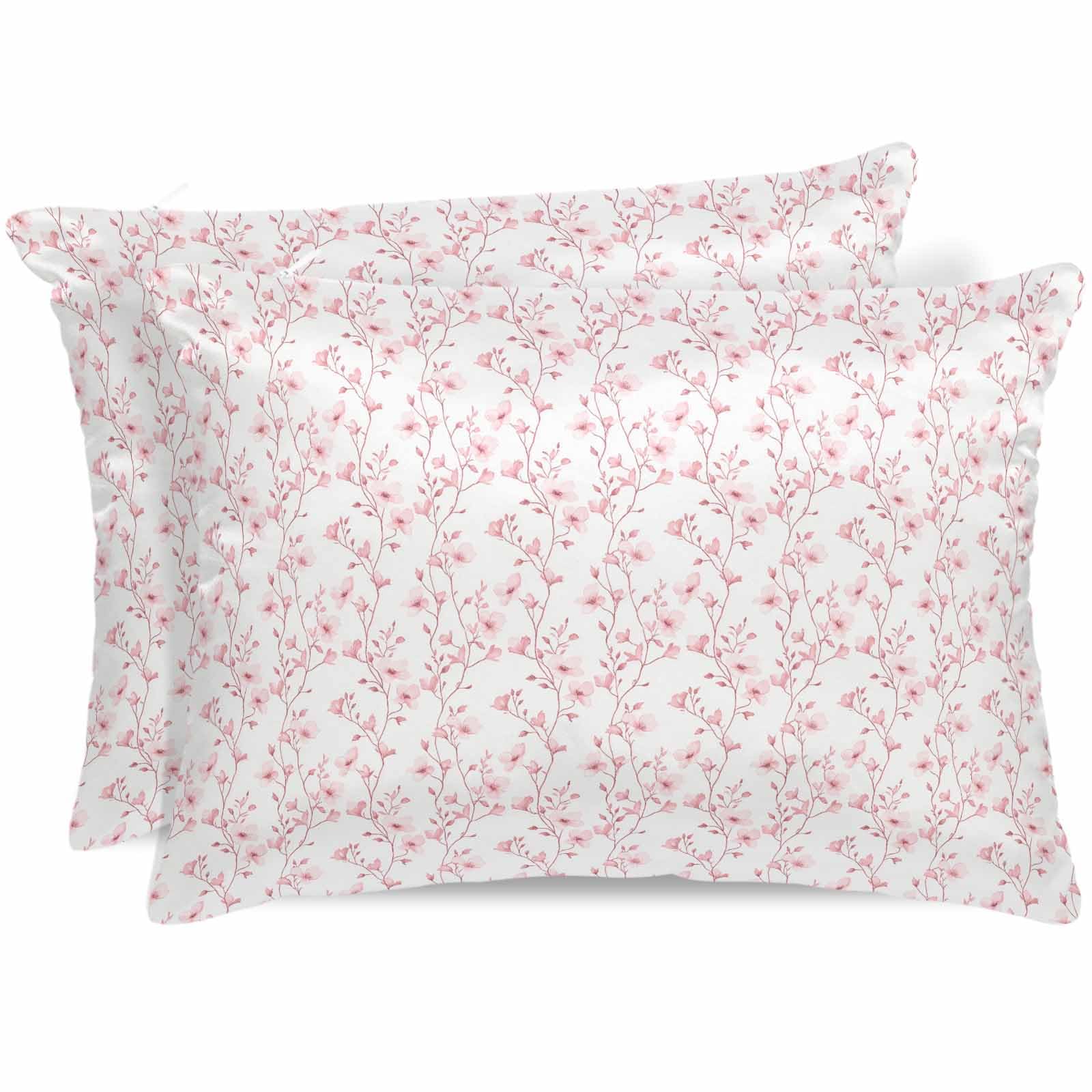 Satin Pillowcase for Hair and Skin Standard Size 2 Pack Pink Floral Satin Pillow Case Soft Breathable Smooth Cooling Silk Flower Tree Branch Pillowcases with Hidden Zipper Throw Pillow Covers 20x26
