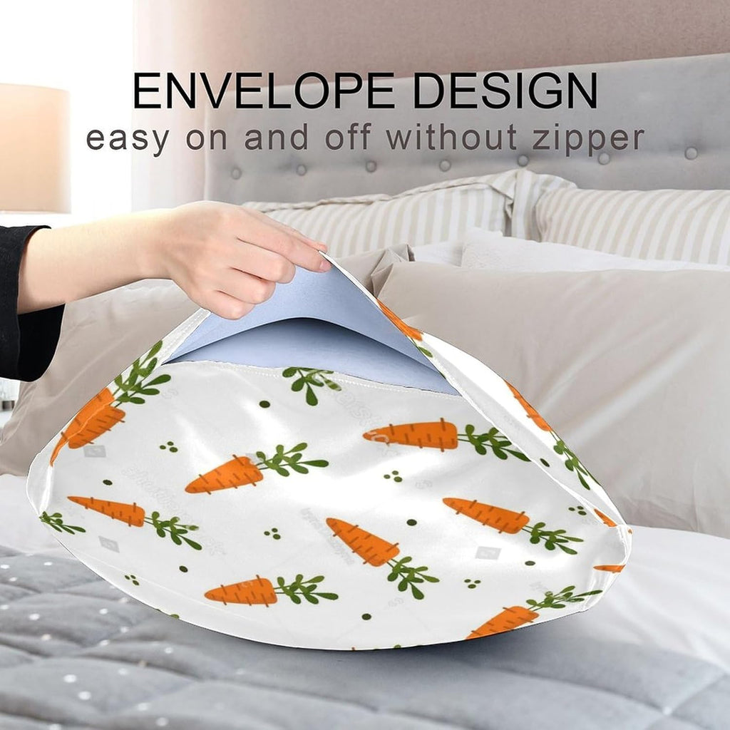 Cute Carrot Satin Pillowcase for Hair and Skin, Easter Silk Pillow Case Soft and Cozy Body Pillow Covers Standard Size with Envelope Closure (20x26 Inch)