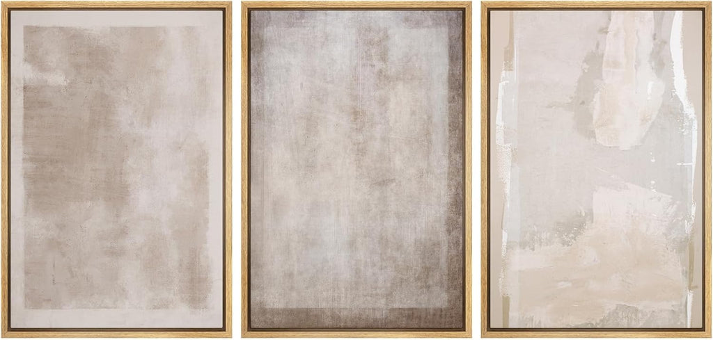 SIGNLEADER Framed Canvas Print Wall Art Set Soft Abstract Beige and Taupe Minimalist Texture Illustrations Boho Decorative for Living Room, Bedroom, Office - 16"x24"x3 NATURAL