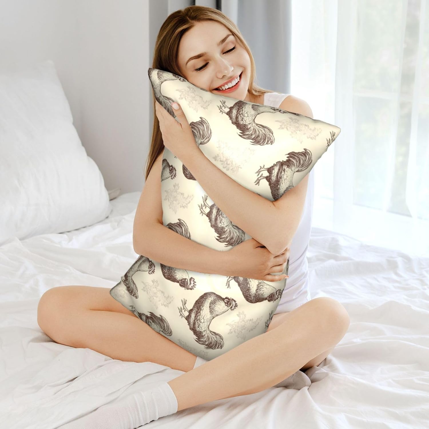 Silk Pillow Case for Hair and Skin Queen - Cooling Sleep Sketch Chicken Print Throw Pillow Covers Standard Size 20x30 Inch, Soft Comfy Satin Pillowcase with Zipper for Women & Men