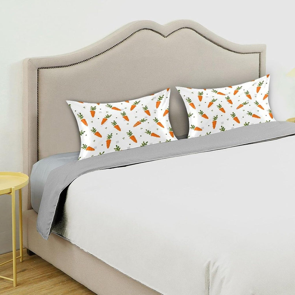 Cute Carrot Satin Pillowcase for Hair and Skin, Easter Silk Pillow Case Soft and Cozy Body Pillow Covers Standard Size with Envelope Closure (20x26 Inch)