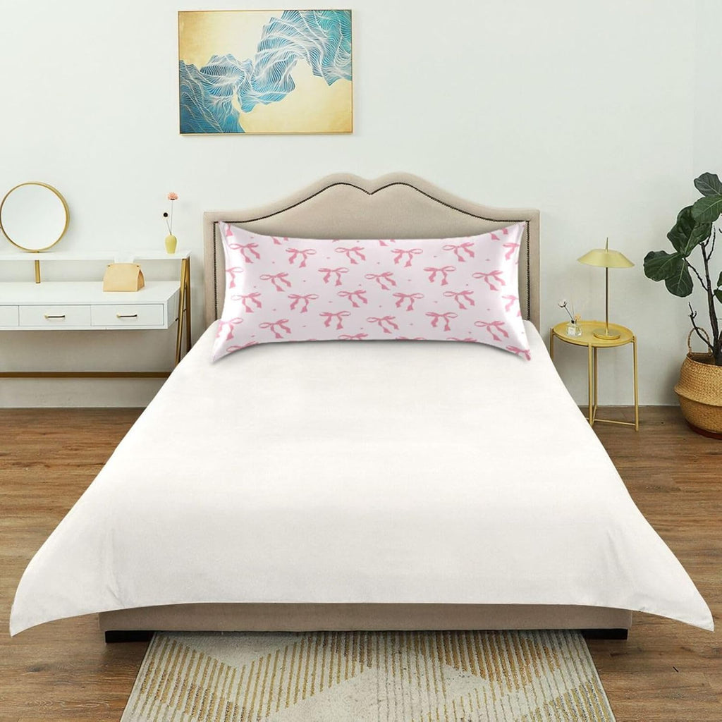 Pink Ribbon Bow Satin Pillowcase for Hair and Skin Silk Pillowcase - Satin Pillow Covers with Envelope Closure, Standard Size(20x26 inches)