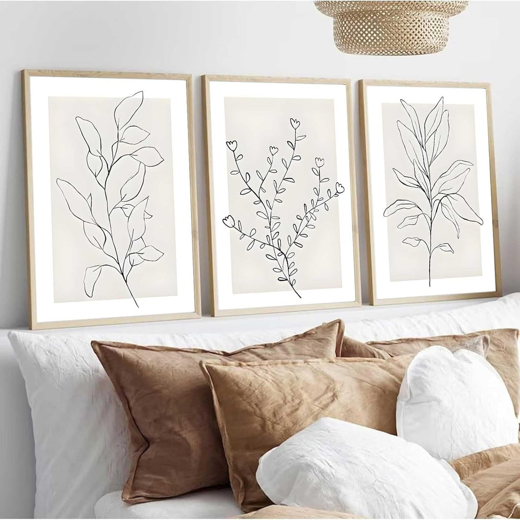 3Pcs Neutral Botanical Wall Art Minimalist Abstract Botanical Line Canvas Posters Prints Modern Beige Boho Plant Paintings Wall Decor Pictures for Bedroom Living Room Home Decoration, Unframed