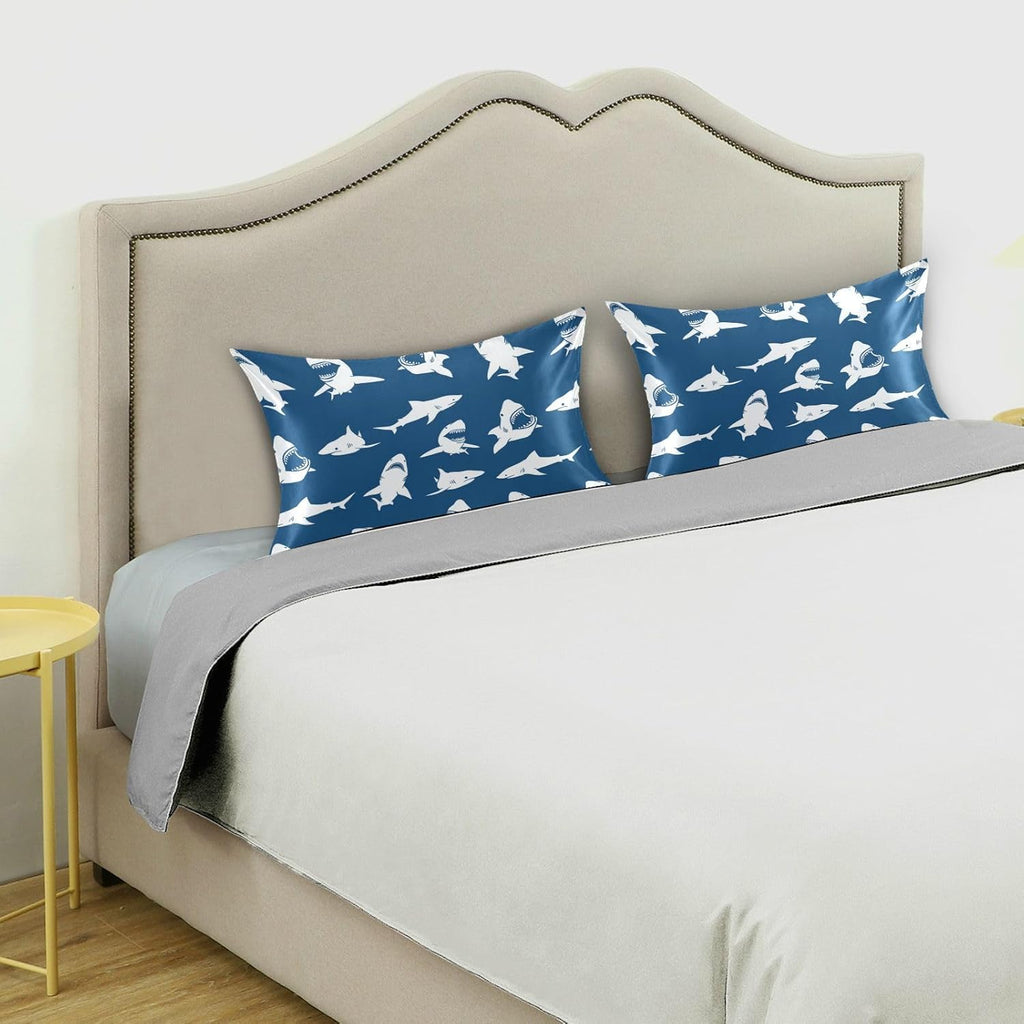 White Sharks Silhouettes Pillow Covers Silk Pillowcase for Hair and Skin with Envelope Closure Satin Pillowcase Standard Size Pillow Case for Bedroom Bed Sleeping Women (20x26 Inch)