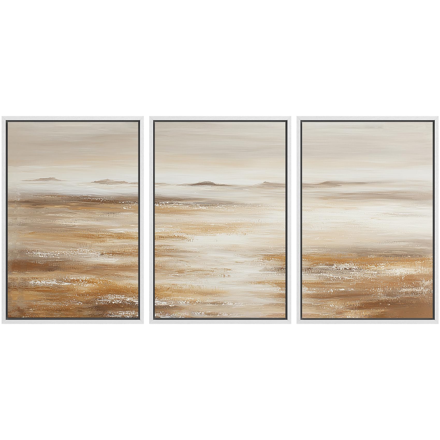 SIGNLEADER Framed Canvas Print Wall Art Set Soft Abstract Beige and Taupe Minimalist Texture Illustrations Boho Decorative for Living Room, Bedroom, Office - 16"x24"x3 NATURAL