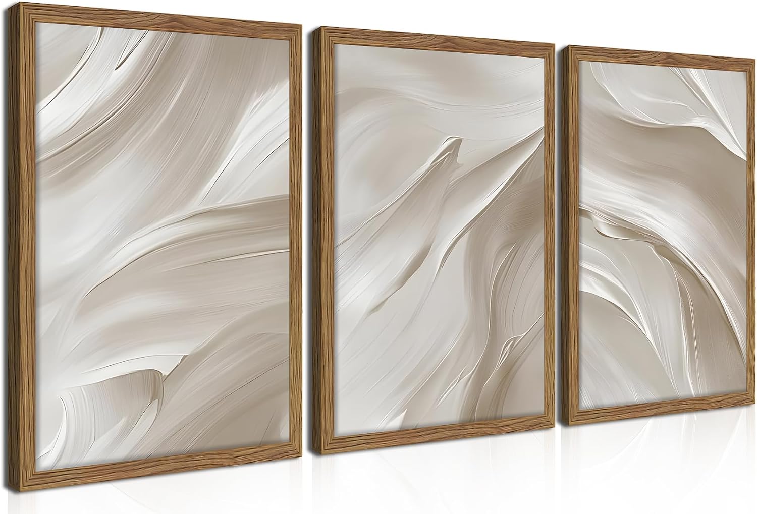 Wood Framed Beige Abstract Wall Art Set of 3, Large Modern Abstract Texture Wall Decor Paintings, Neutral Minimalist Posters Prints Pictures for Living Room Bedroom Office Home Decor 12x16 Inch