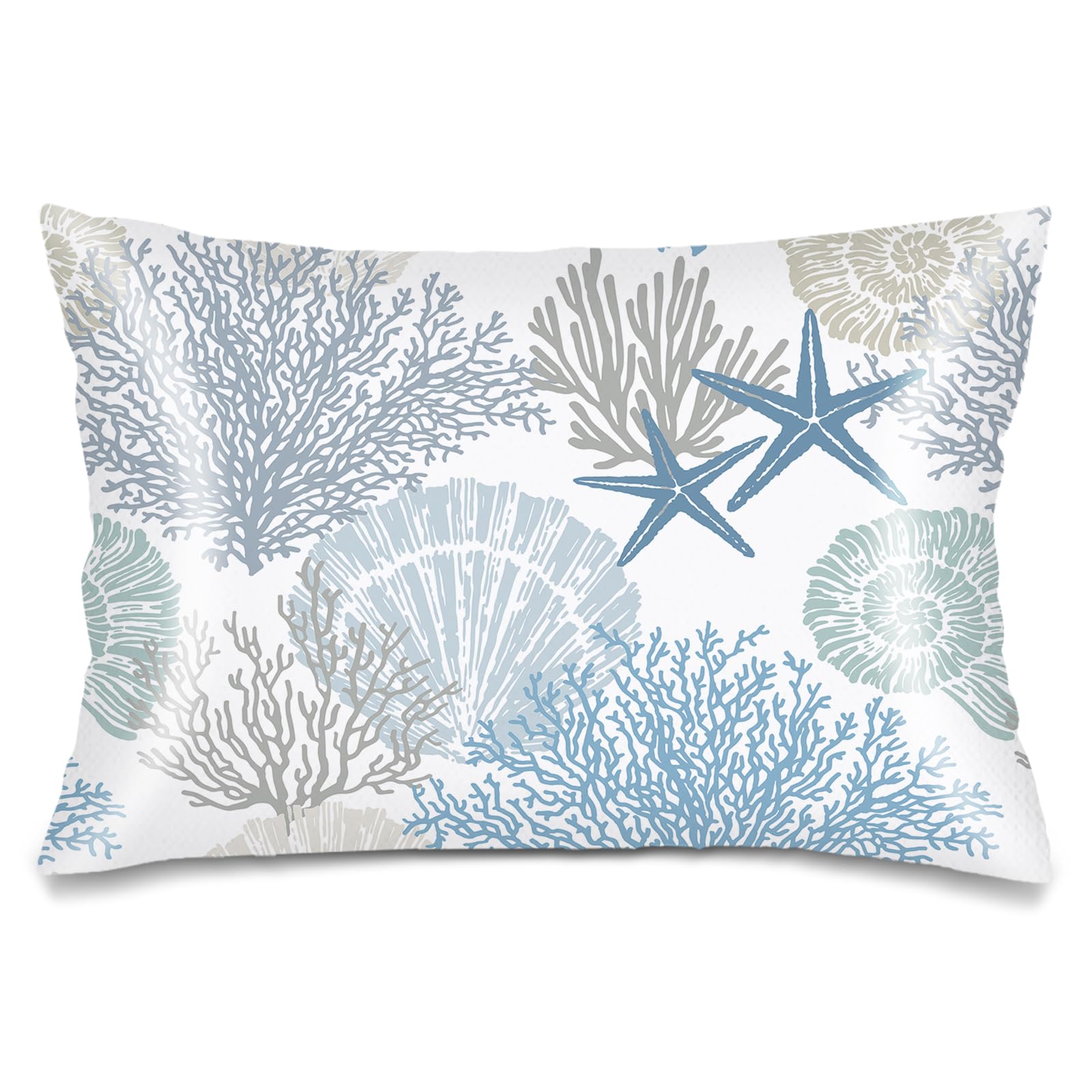 Silk Satin Pillowcase for Hair and Skin,Beach Theme Throw Pillow Cover Queen Size Pillowcases Envelope Closure,Coastal Pillow Covers Ocean Coral Starfish Decorative Cushion Cases,20"x30",Teal