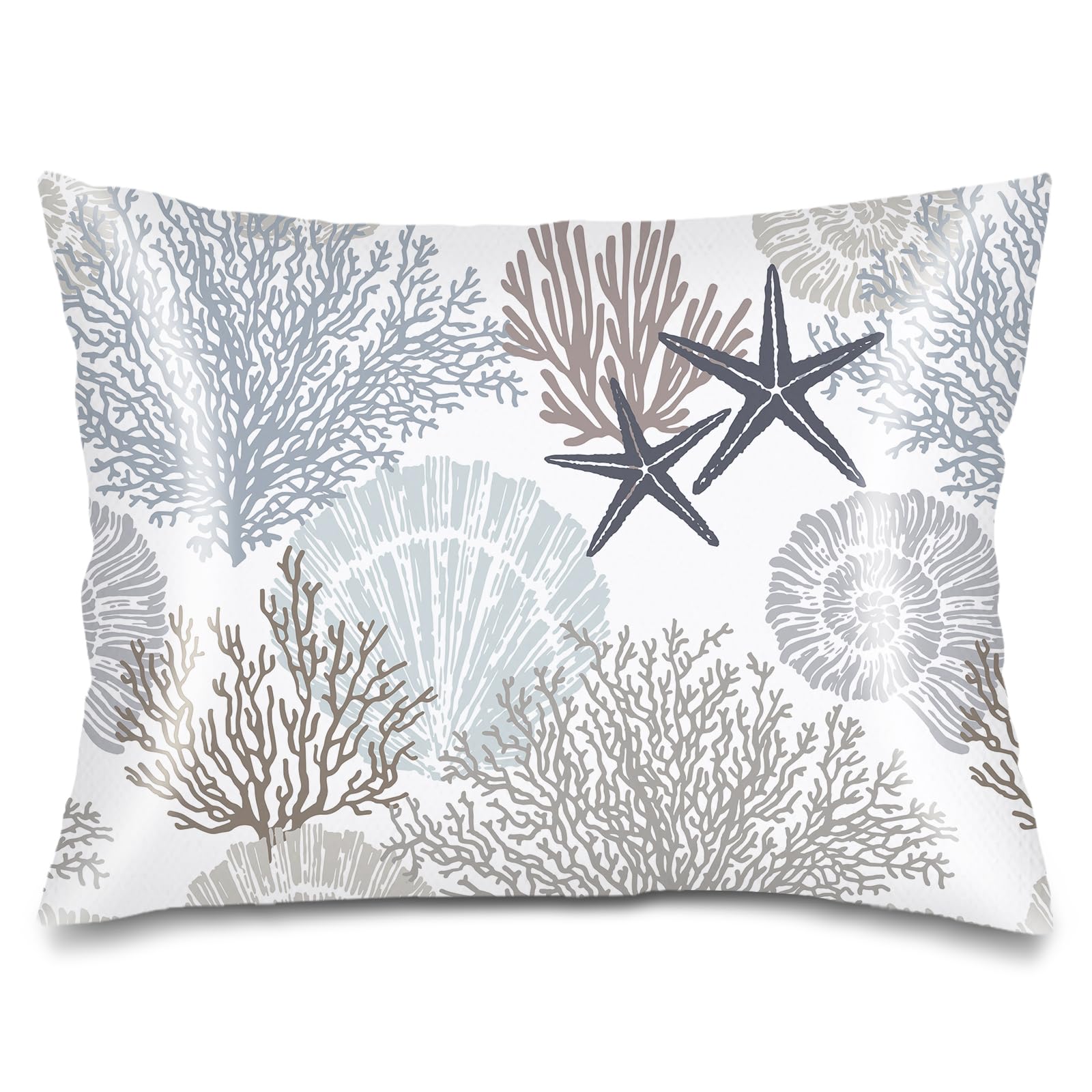 Silk Satin Pillowcase for Hair and Skin,Beach Theme Throw Pillow Cover Queen Size Pillowcases Envelope Closure,Coastal Pillow Covers Ocean Coral Starfish Decorative Cushion Cases,20"x30",Teal