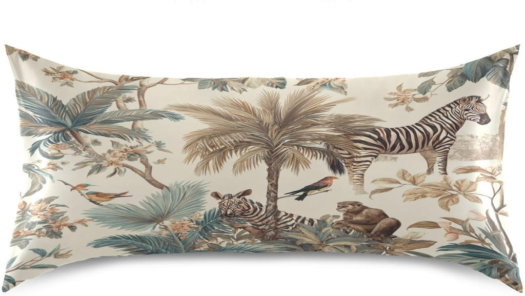 Emelivor Monkey Palms Beige Pattern Satin Pillowcase for Hair and Skin Silk Pillowcase Pillow Case with Envelope Closure Throw Pillow Cover for Sofa Hotel Home Couch Decor - Queen, 20x30in